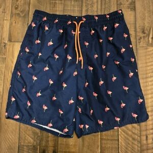 Navy Flamingo Print Swim Shorts